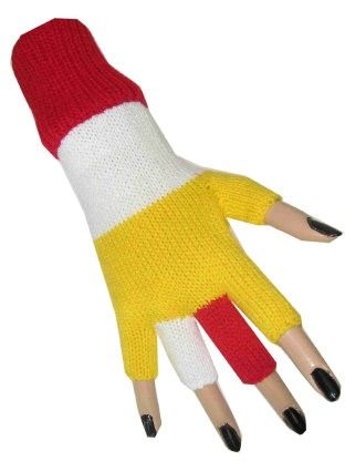 Vingerloze handschoen rood wit geel