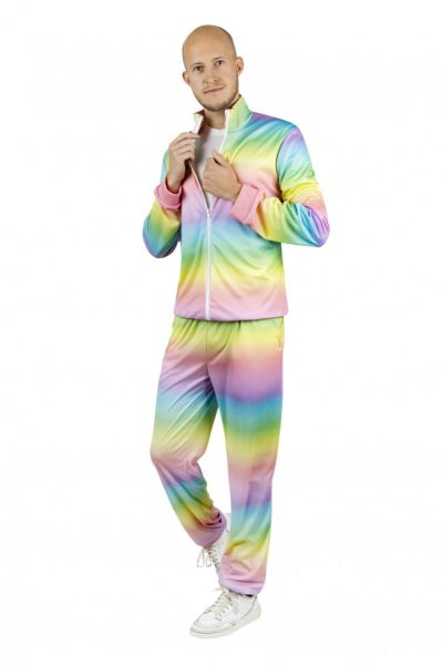 Trainingspak jaren 80 disco pastelkleur regenboog