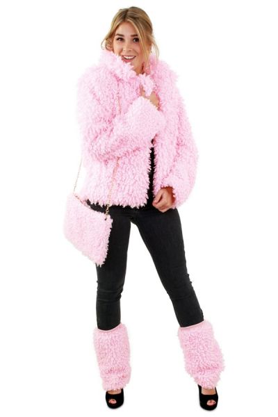Carnavalsjas Bontjas kort curly roze