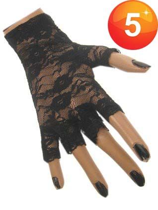 Vingerloze handschoen met kant zwart