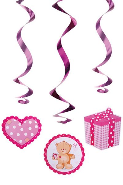 Hangdecoratie swirls teddyberen roze