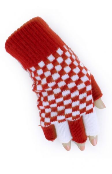 Vingerloze handschoenen rood wit geblokt