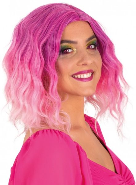 Pruik halflang met wave Pink Roze