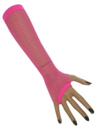 Fluor roze vingerloze lange nethandschoenen