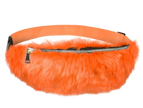 Stijlvolle lichtoranje bont heuptas met riem