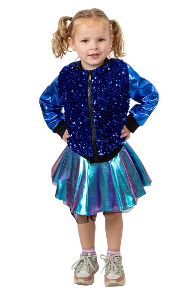 Meisjes jasje pailletten metallic blauw