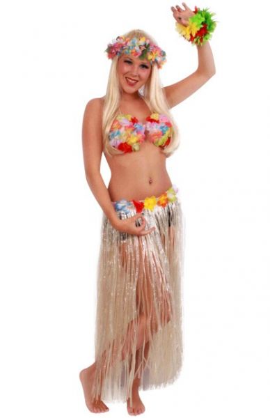 Hawaiiaanse rok lang met gekleurde bloemen