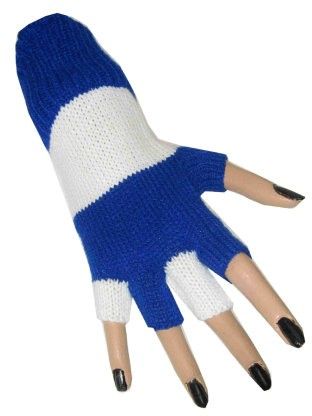 Vingerloze handschoenen blauw wit gestreept