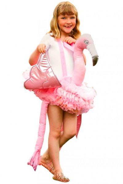 Piggypack verkleedset rijden op een Flamingo kind