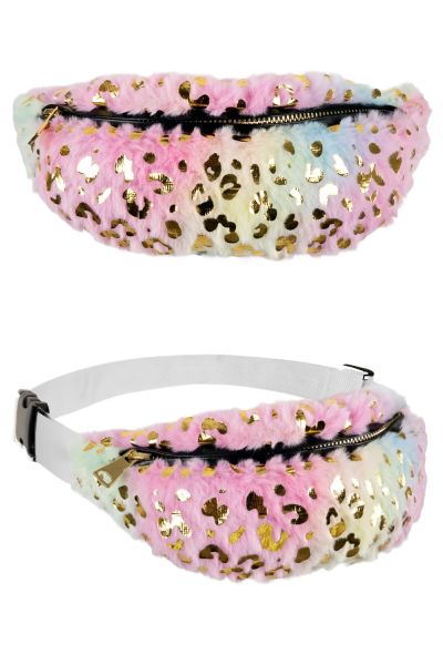 Pluche Heuptasje Pastel Regenboog met Gouden Luipaardprint