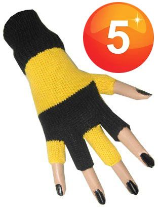 Vingerloze handschoenen geel zwart gestreept