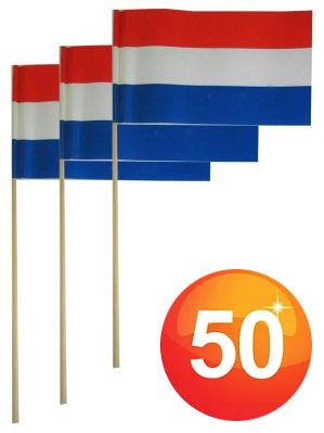 Papieren vlaggetjes op stok NL per 50