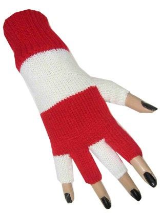 Vingerloze handschoenen rood wit gestreept