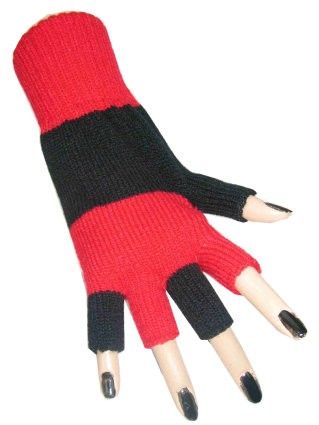 Vingerloze handschoenen rood zwart gestreept