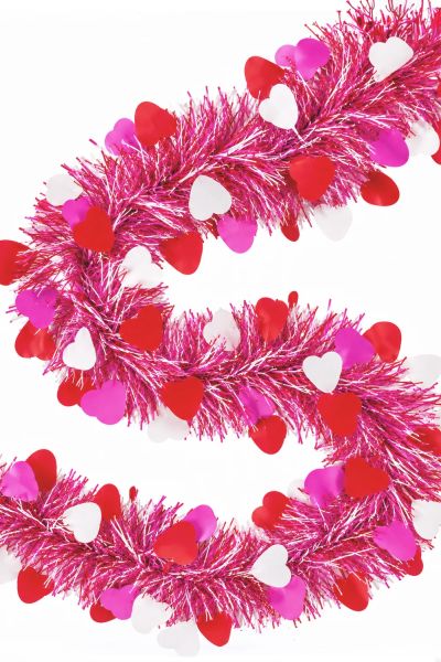 PVC-slinger roze rood en wit met hartjes 5 m