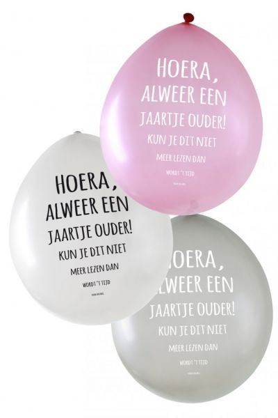 Metallic ballonnen Hoera, alweer een jaartje ouder! per 24 stuks